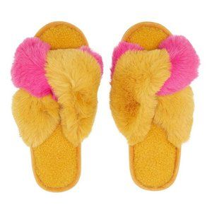 Joules  Yellow & Pink Mabelle Faux-Fur Slipper